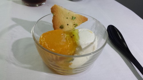 Dessert saved the meal. We got vanilla ice cream and mango sherbet. It came with a pistachio cookie that wasn't mentioned on the menu.