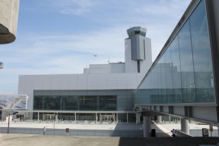 a large building with glass windows
