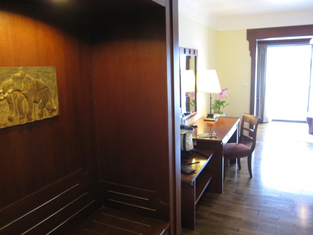 a room with a desk and chair