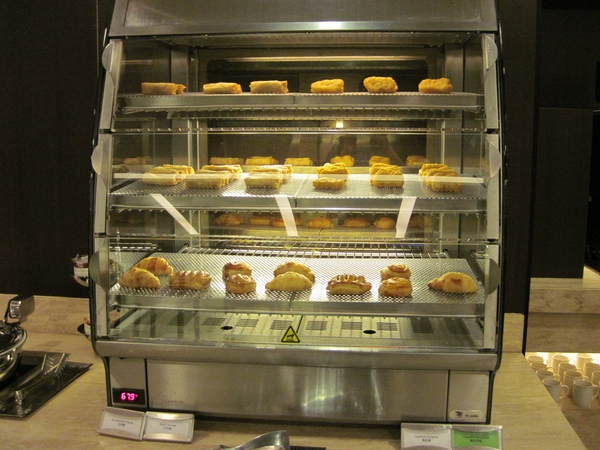 a display of pastries in a bakery