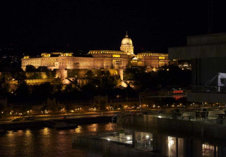 Buda Castle with lights on it at night