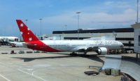 a large airplane parked at an airport