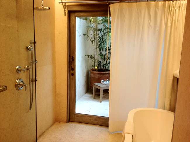 a shower curtain in a bathroom