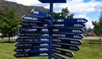 a sign with many different cities