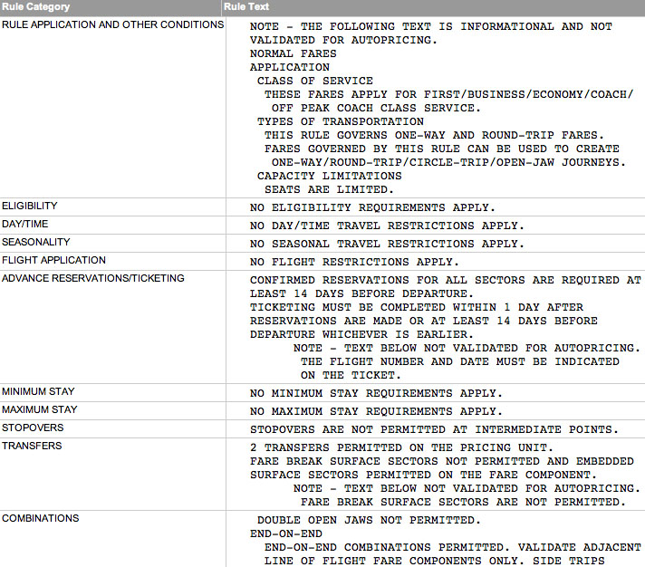 fare rules screenshot