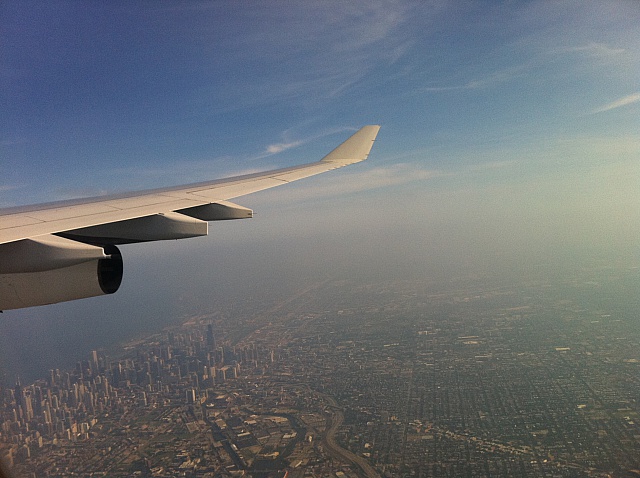 an airplane wing in the sky