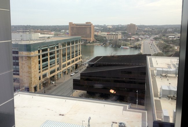 a view of a river from a roof of a building