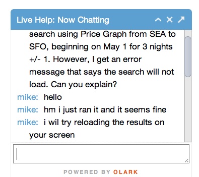 Hipmunk live help screenshot