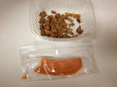 a plastic bag with food in it