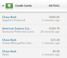 credit card balances screen shot