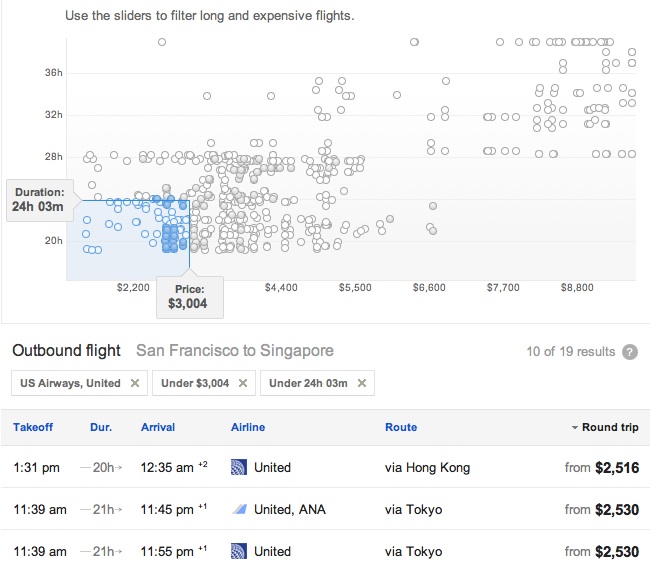 Google Flight search screenshot