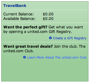 united.com club travel bank balance screenshot
