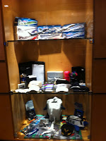 a shelf with objects on it