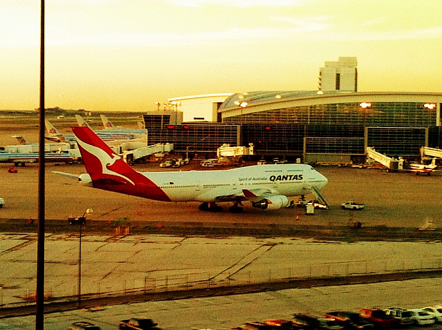 an airplane parked at an airport
