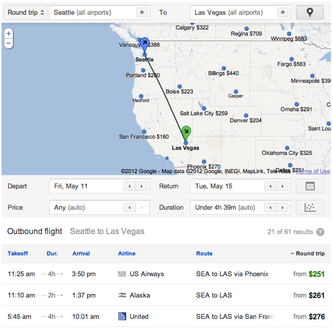 Google Flight Search screenshot