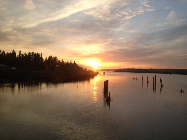 picture of a sunset from a train