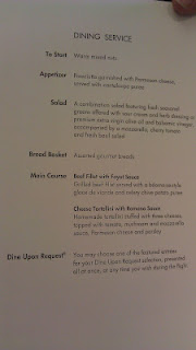 a menu with black text