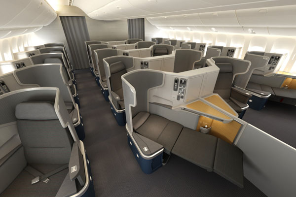 picture of business class cabin on plane