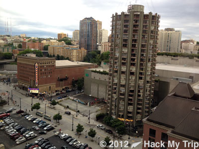 view of Seattle from hotel window