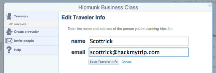 Hipmunk traveler info screenshot