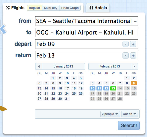 Hipmunk flight search screenshot