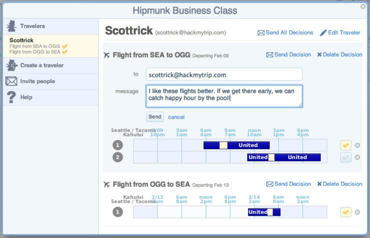 Hipmunk message screenshot