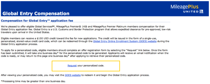 United Global Entry application screenshot