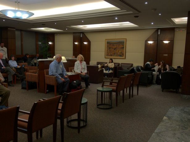 a group of people sitting in a room