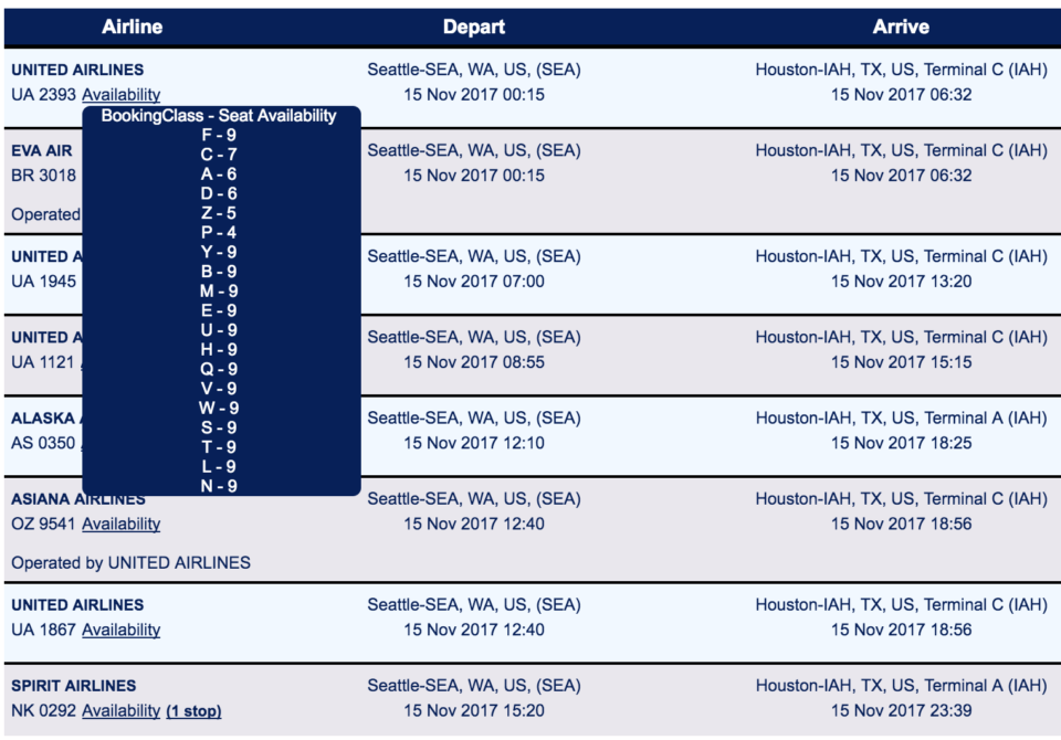 a screen shot of a flight schedule