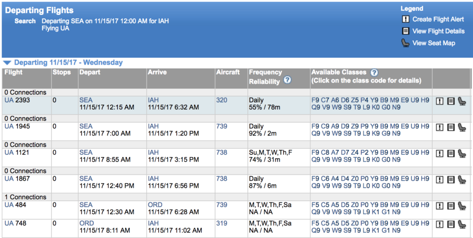 a screenshot of a flight schedule