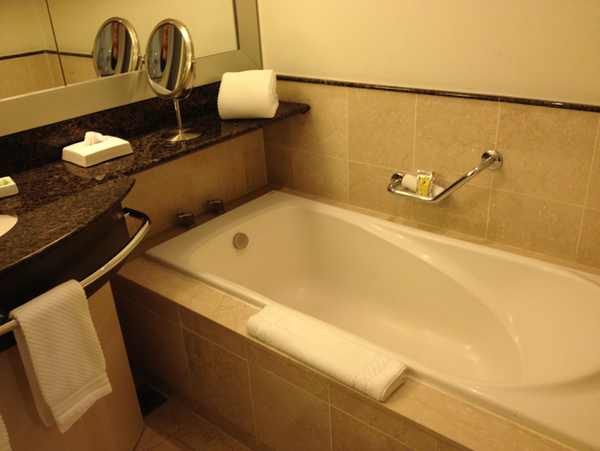 a bathtub in a bathroom