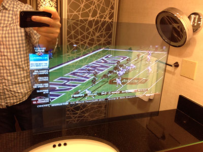 picture of television in hotel bathroom