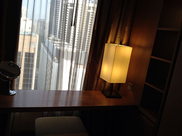 picture of hotel room desk and window