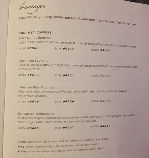 picture of airplane coffee menu