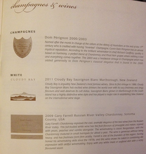 picture of airplane wine list