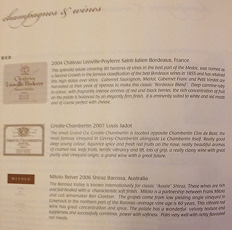 picture of airplane wine list