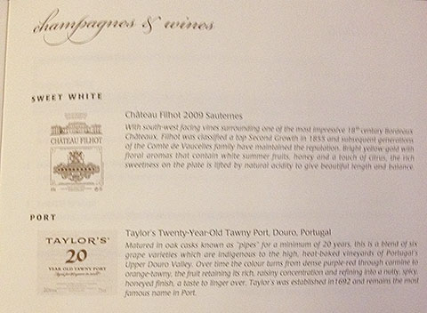 picture of airplane wine list
