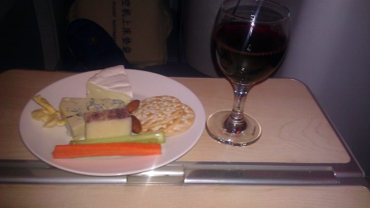 China Southern Business Class cheese and wine