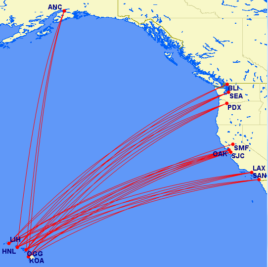 Fly to Hawaii from any of these cities for only 25K Avios round-trip. (Image from GCMap.com)