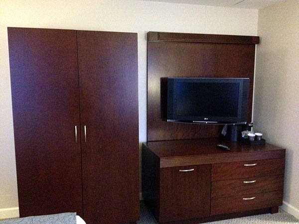 picture of hotel closet and television