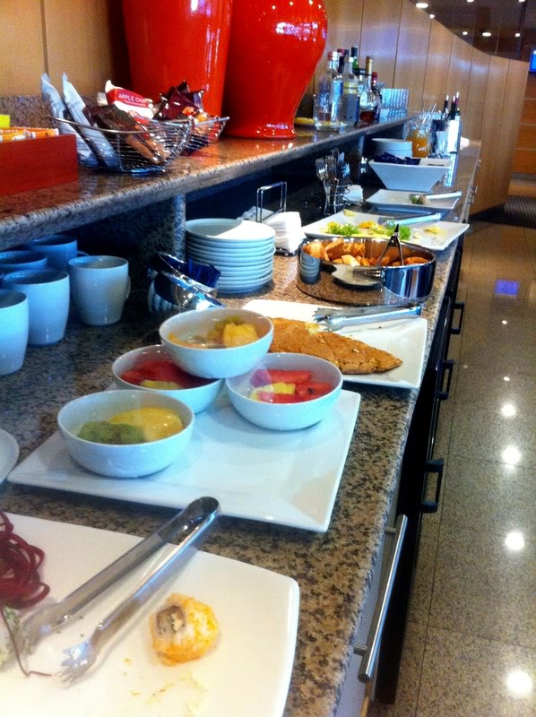 a buffet table full of food