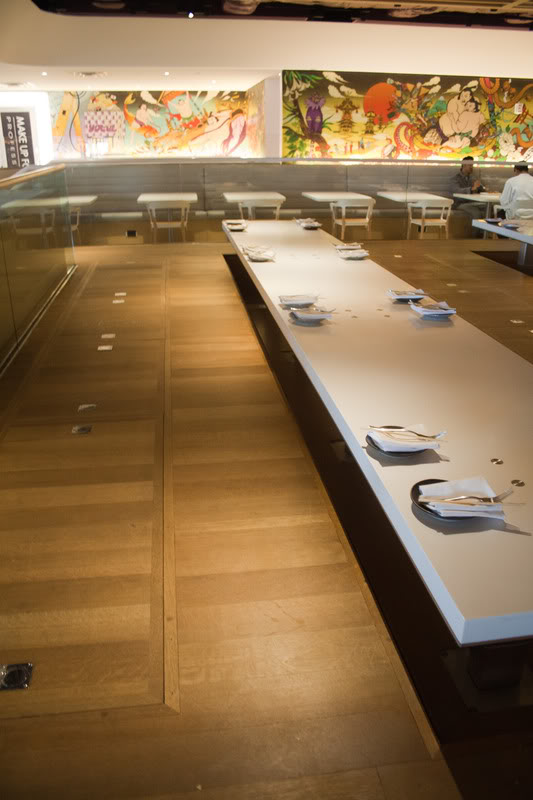 a long table with plates on it