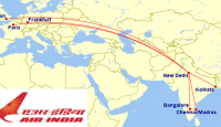 a map of the world with a red line