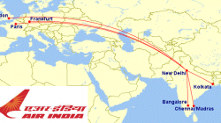 a map of the world with a red line