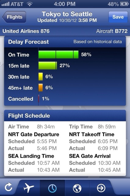a screenshot of a flight schedule
