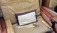 a seat with a pillow and a seat belt
