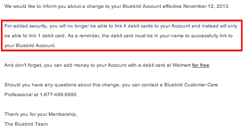 Bluebird Debit Limits