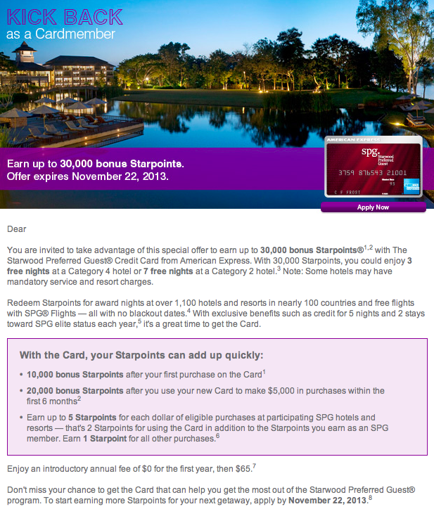 Targeted SPG Amex 30K