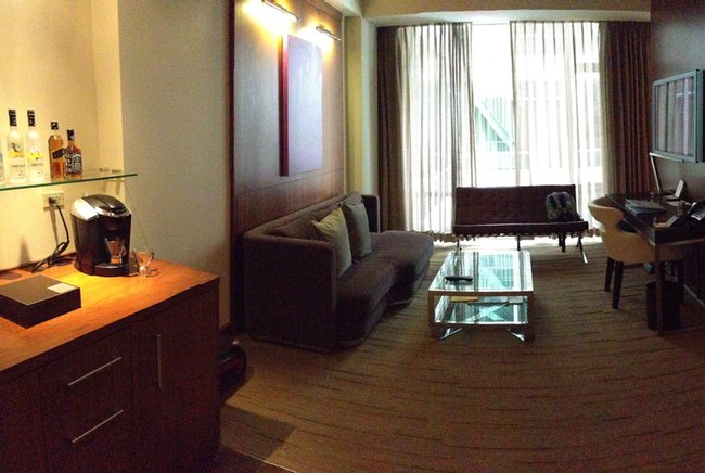 a room with a couch and a coffee table