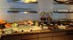 a buffet with food on it